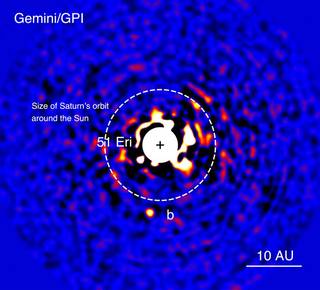 Discovery image of the exoplanet 51 Eridani b taken in the near-infrared light with the Gemini Planet Imager on Dec. 21, 2014. T